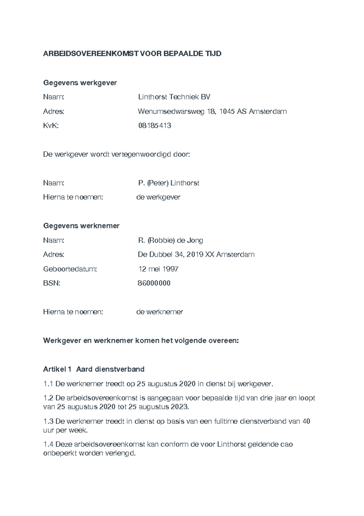 Arbeidsovereenkomst VOOR Bepaalde TIJD-1 - Warning: TT: Undefined ...