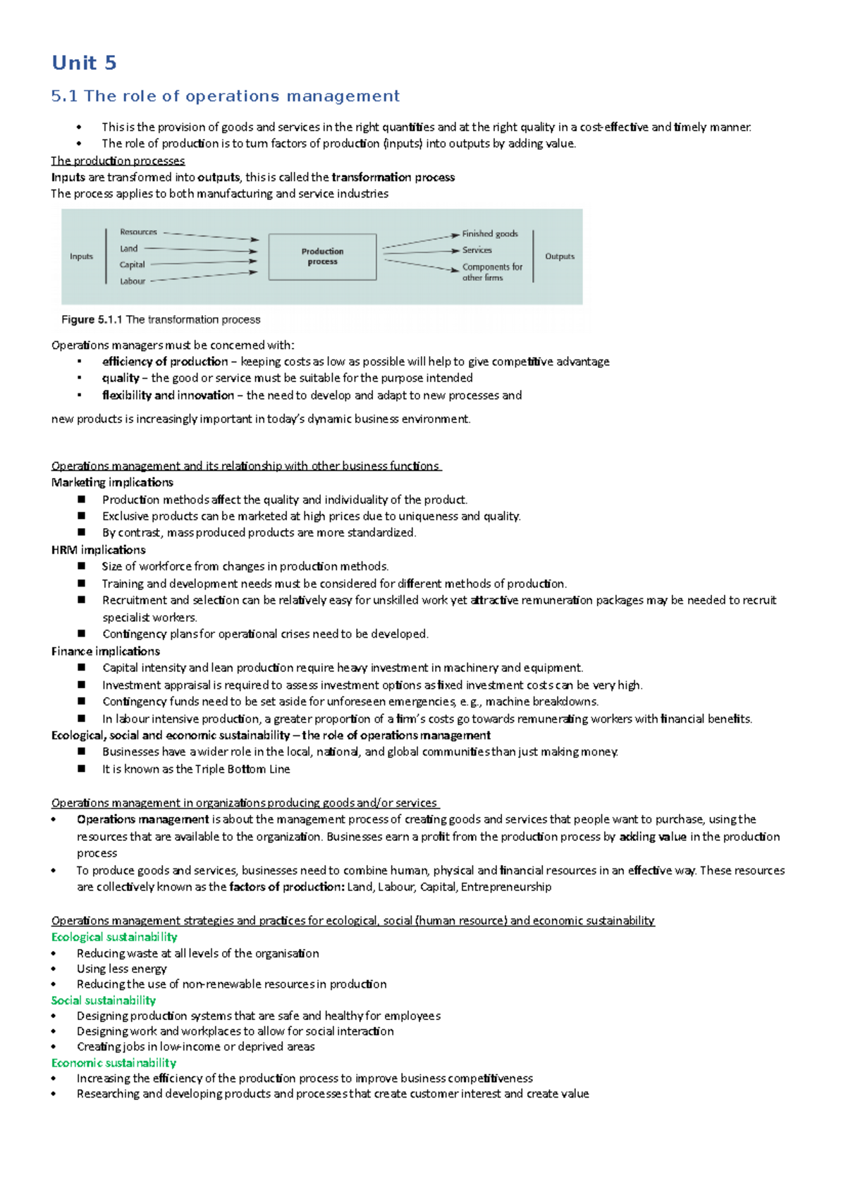 Unit 5 - Unit 5 Notes Ib Business - Unit 5 5 The Role Of Operations ...