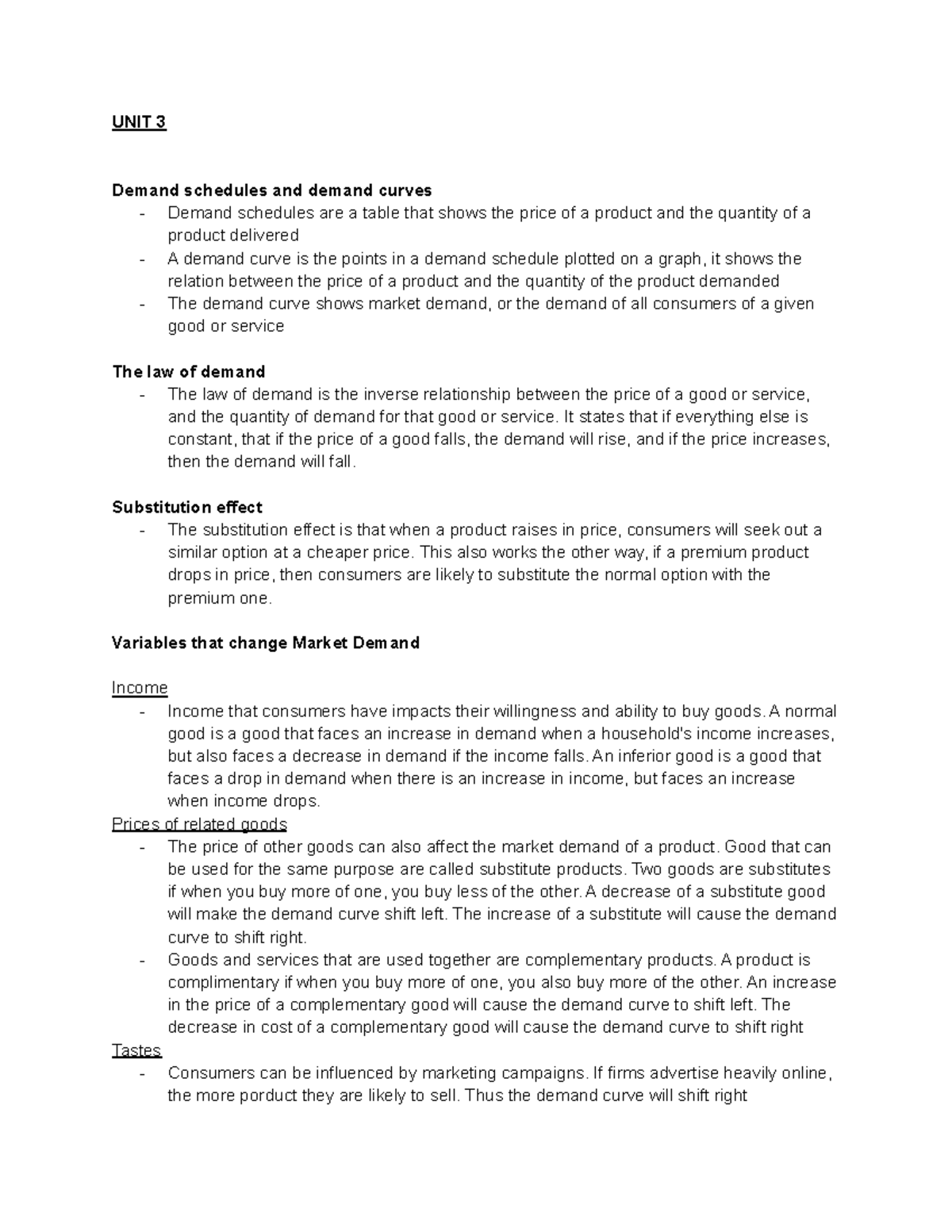 Macro textbook notes - UNIT 3 Demand schedules and demand curves ...