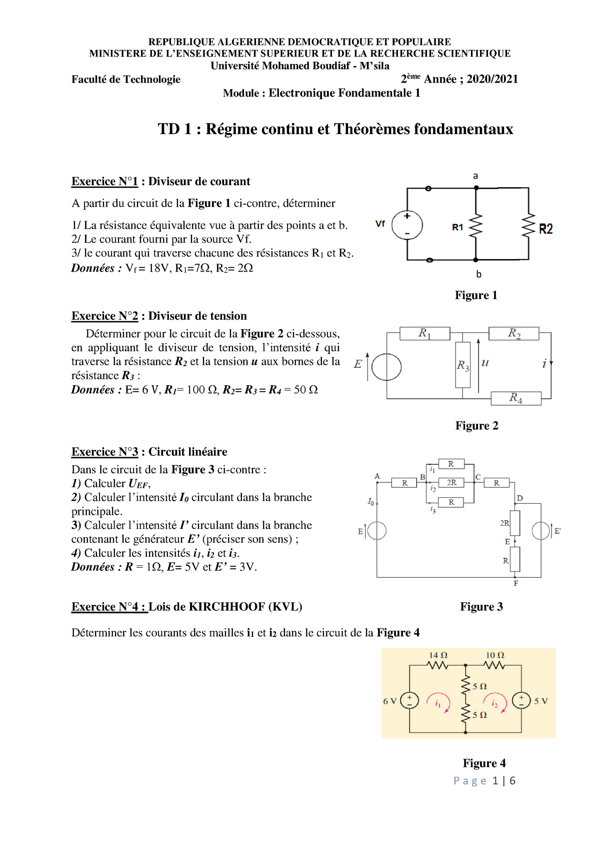 TD1 ELE FOND-2021 - Régime Continu Et Théorèmes Fondamentaux ...