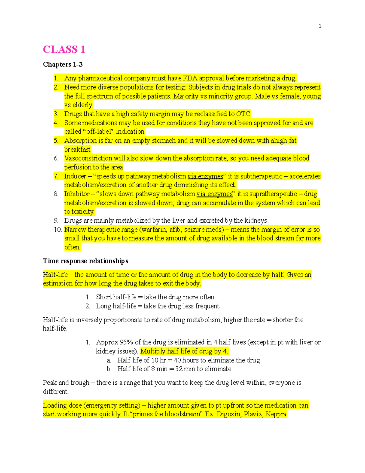 Lecture And Midterm - Notes - CLASS 1 Chapters 1- Any Pharmaceutical ...