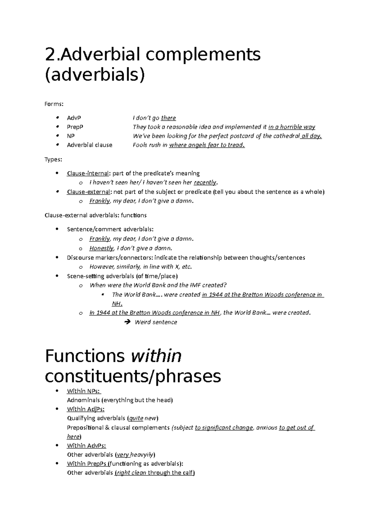 English grammar 2 2015-10-12 Adverbial Complements - 2 complements ...