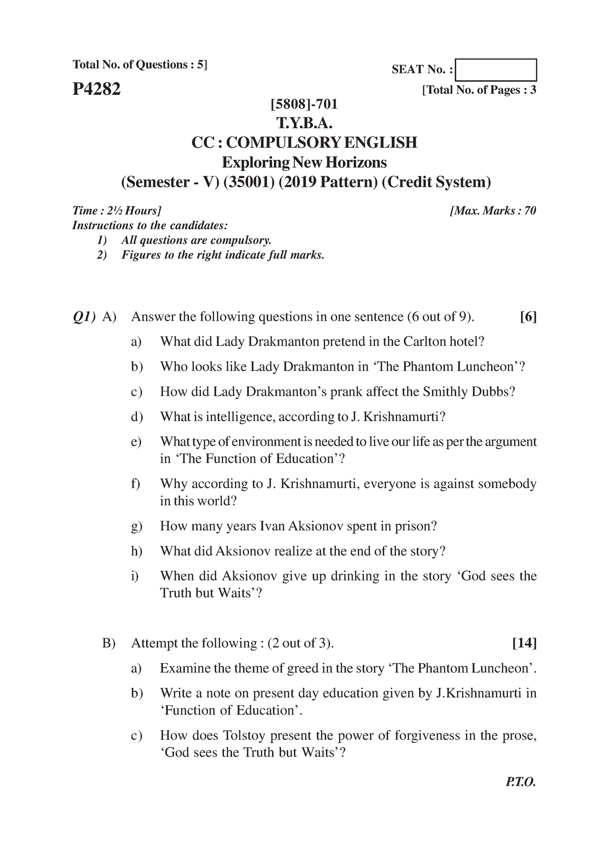 T.Y.B.A ( SEM - V ) 2019 Pattern - 1 [5808]- Total No. of Questions : 5 ...