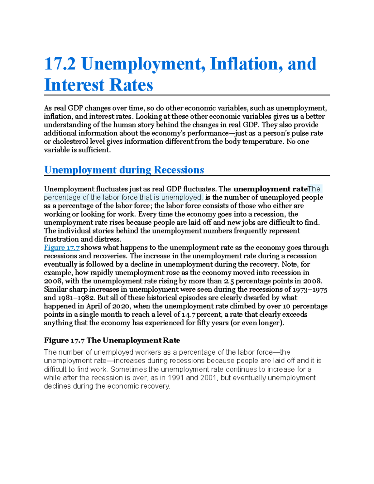 17.2 Unemployment. Inflation. And Interest Rates - 17 Unemployment ...