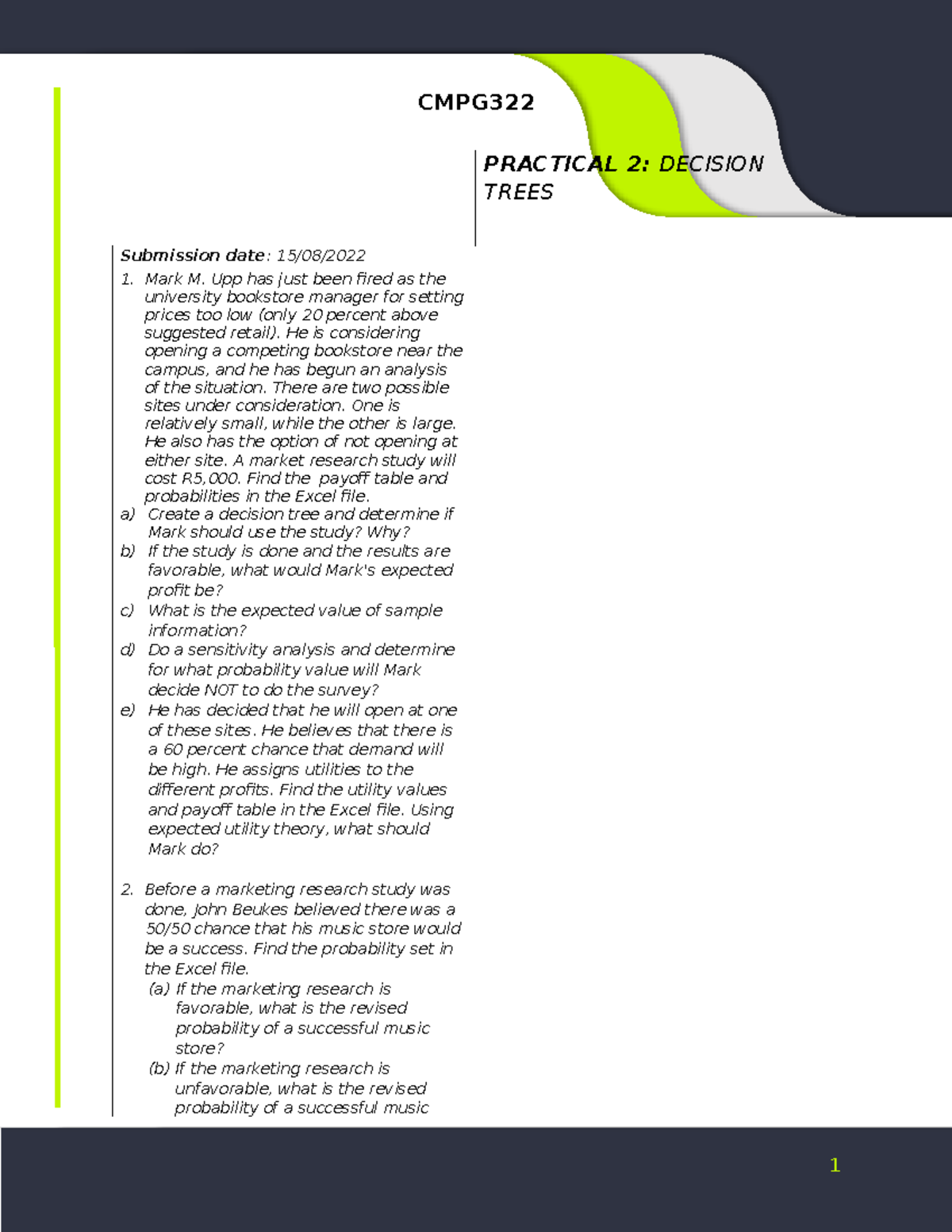Practical+2+problem - For practice - CMPG PRACTICAL 2: DECISION TREES ...