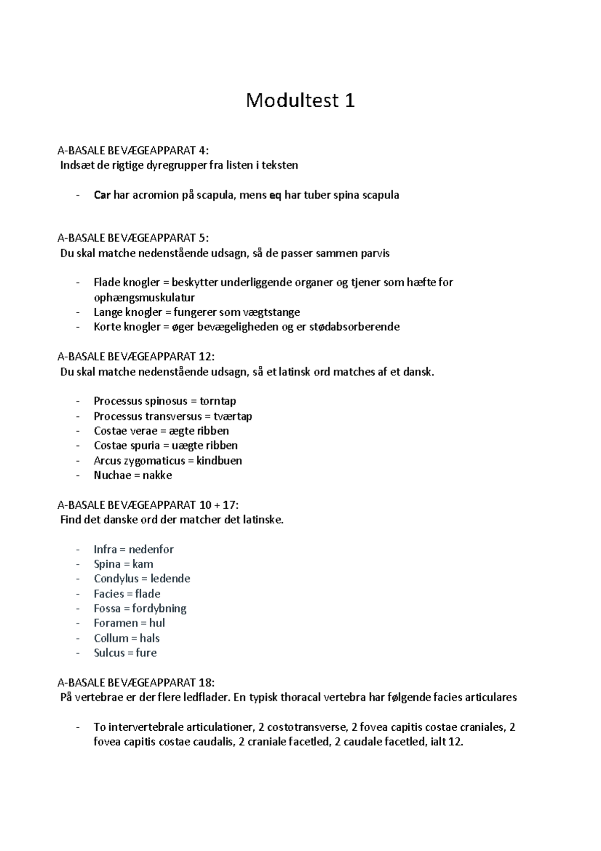 Modultest Svar Svar På Modultest Modultest 1 A Basale Bevægeapparat
