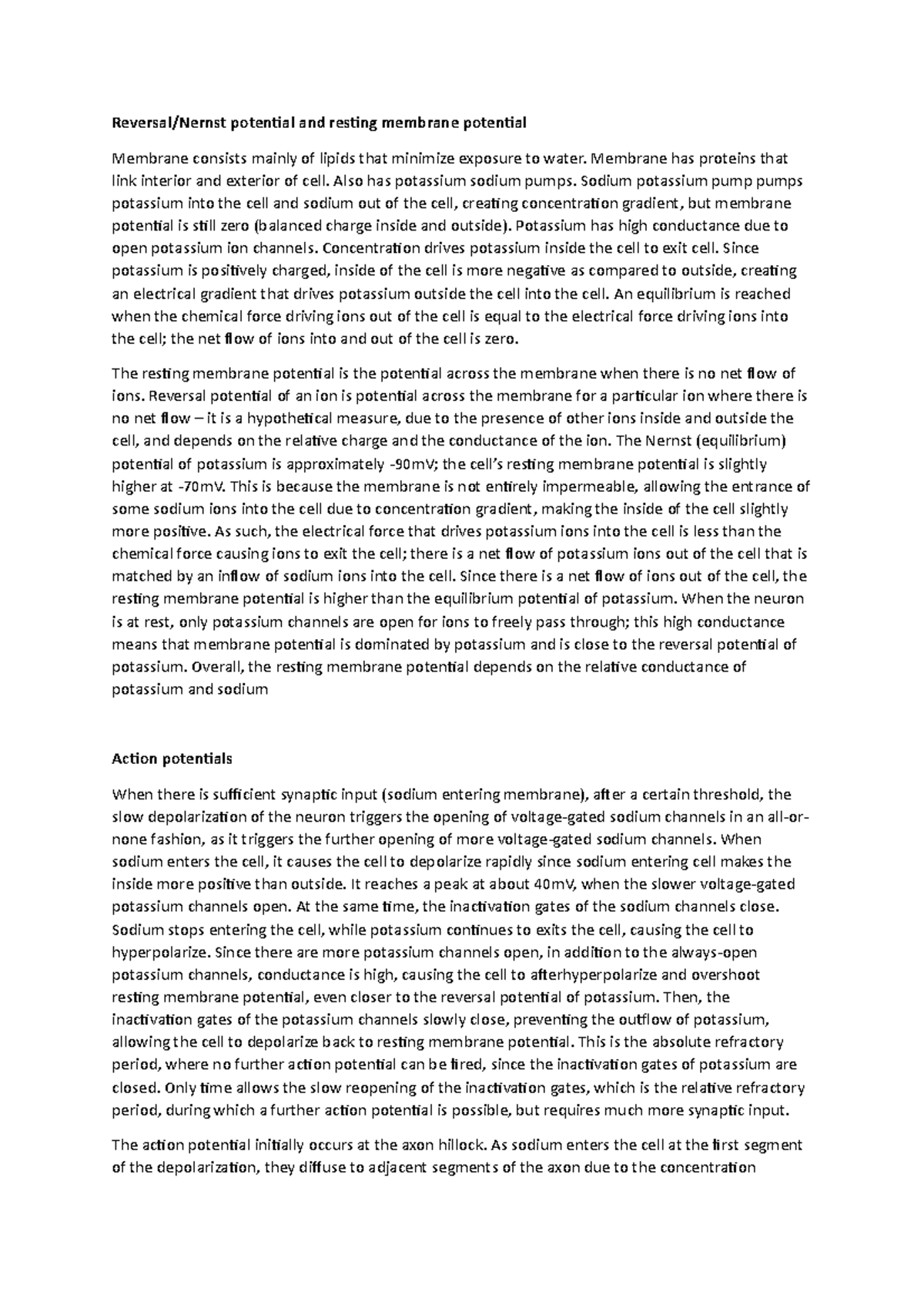 PL3232 word vomit, explanations Reversal/Nernst potential and resting