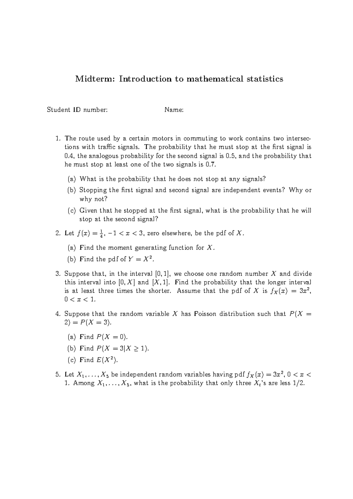 2015-mid - Midterm: Introduction to mathematical statistics Student ID ...