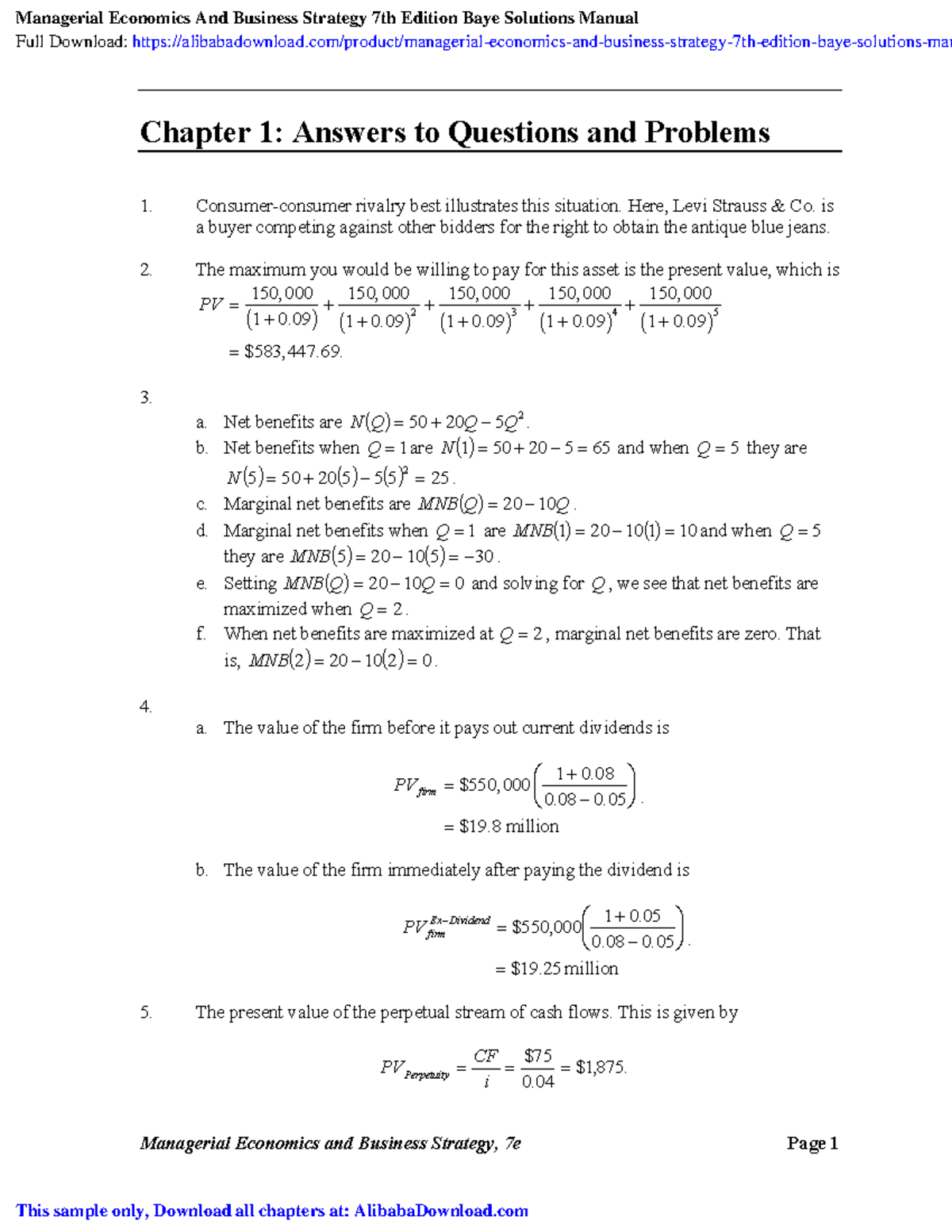CHAP 1 Solman - solution manual - Managerial Economics and Business ...
