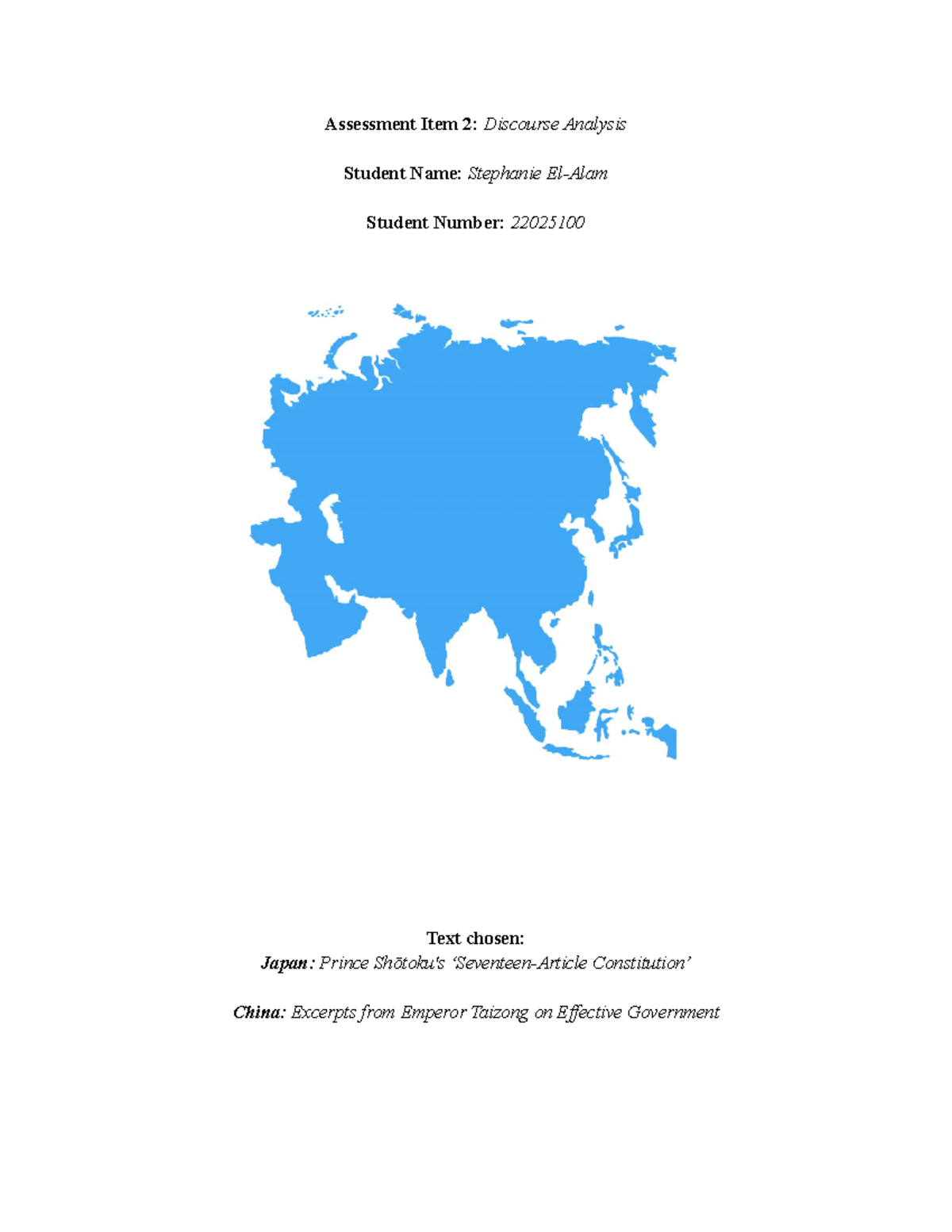 Asia in the world - assessment task - Assessment Item 2: Discourse ...