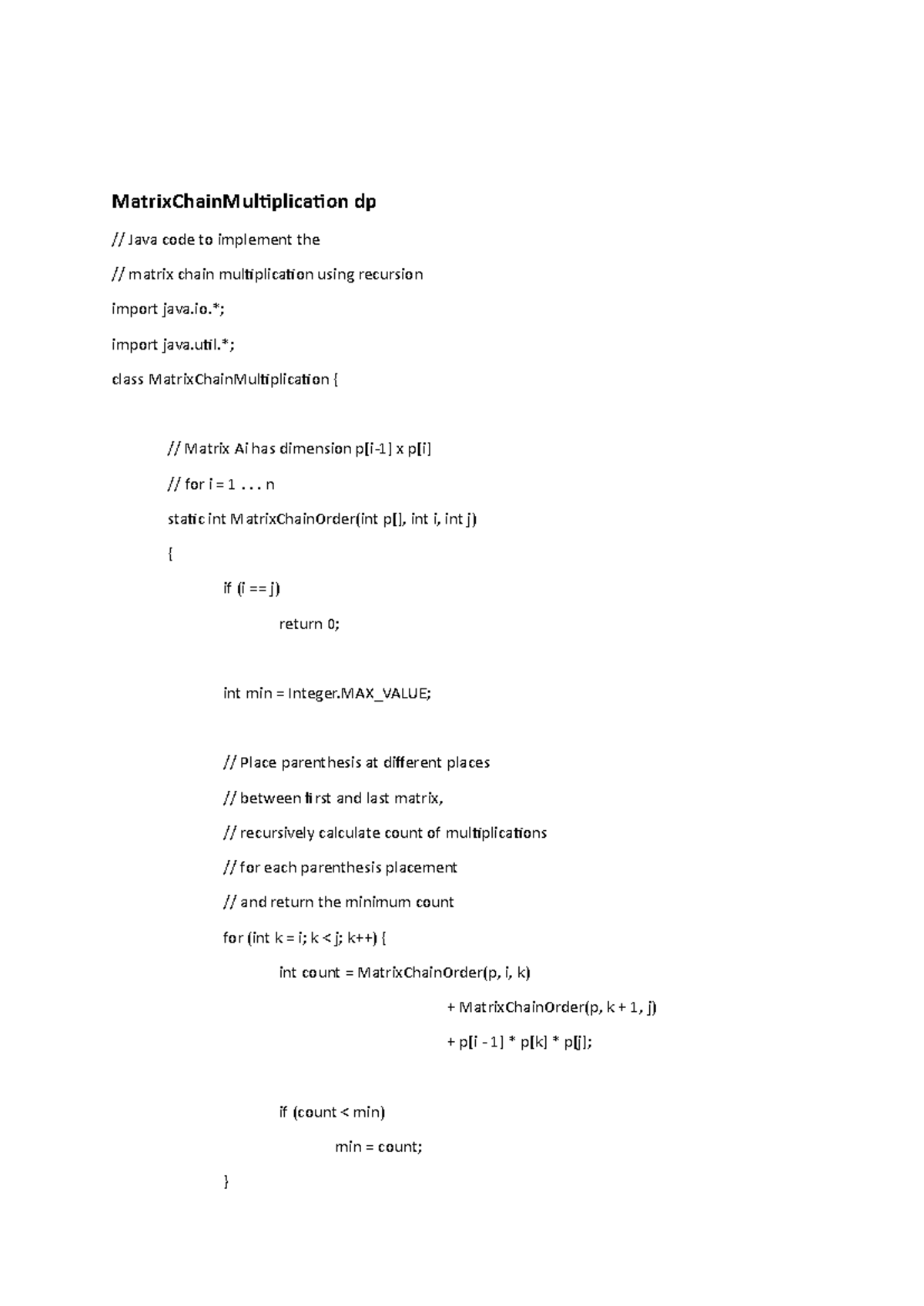 Dao - MatrixChainMulƟplicaƟon dp // Java code to implement the ...