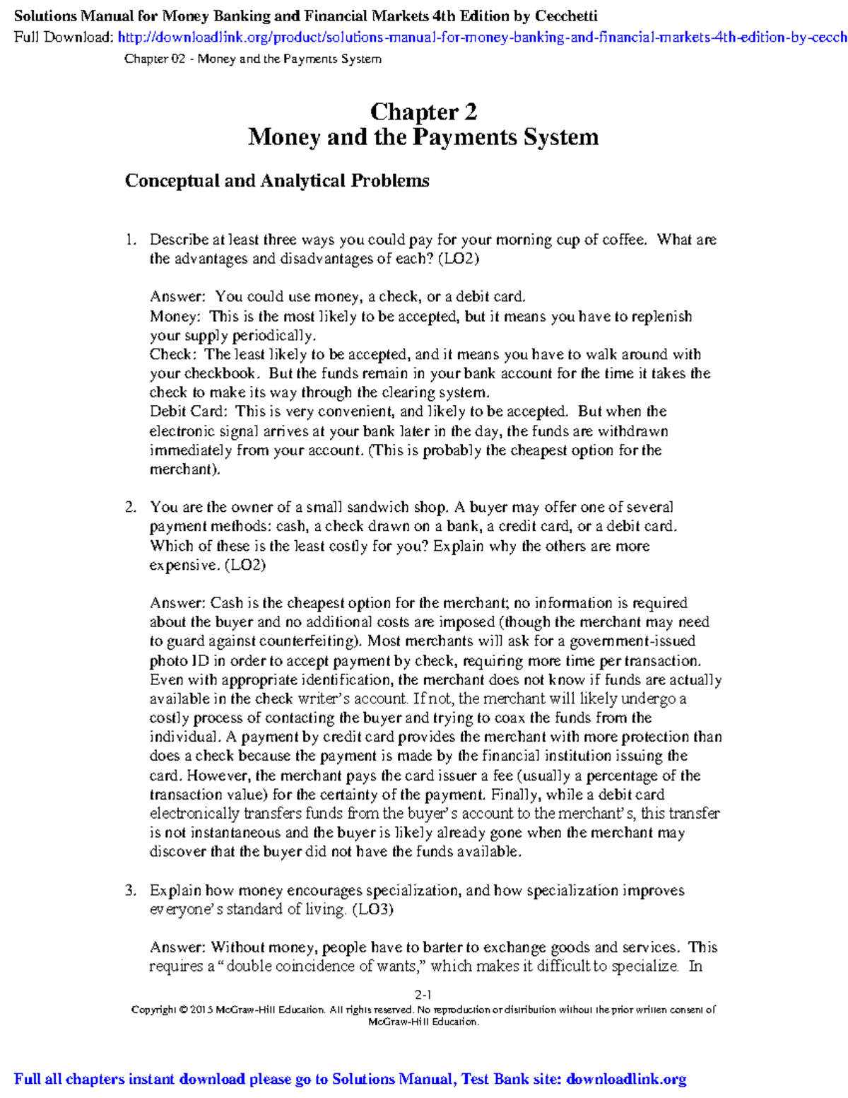 Solutions manual for money banking and financial markets 4th edition by