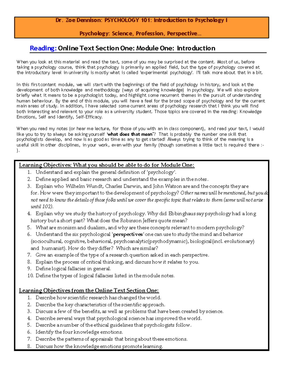 101 Module One Science Profession Perspective File One Dr. Zoe