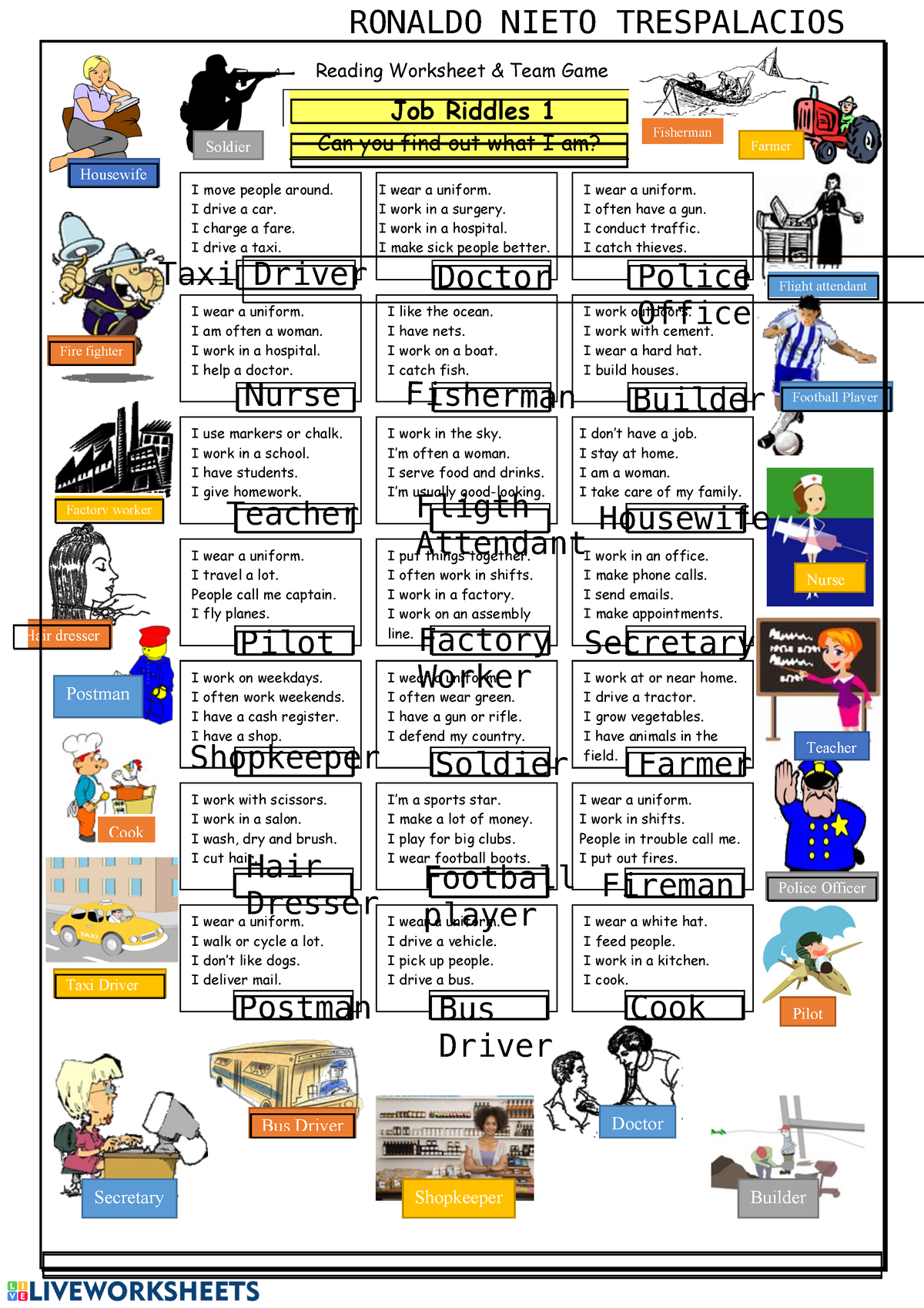 Activity sobre JOBS - Reading Worksheet & Team Game Job Riddles 1 Can ...