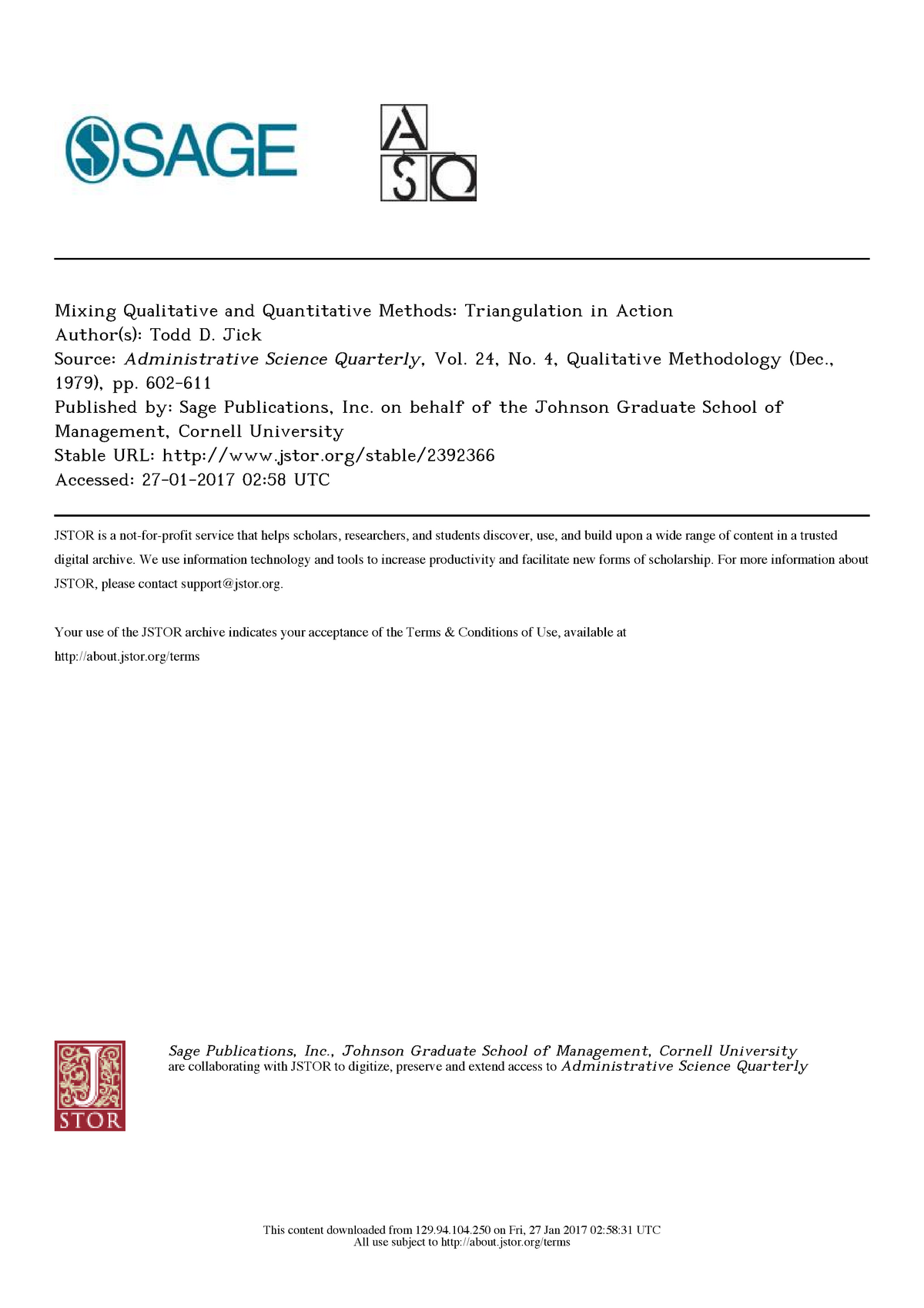 Jick - Mixing Qual Quant Methods - Mixing Qualitative and Quantitative ...