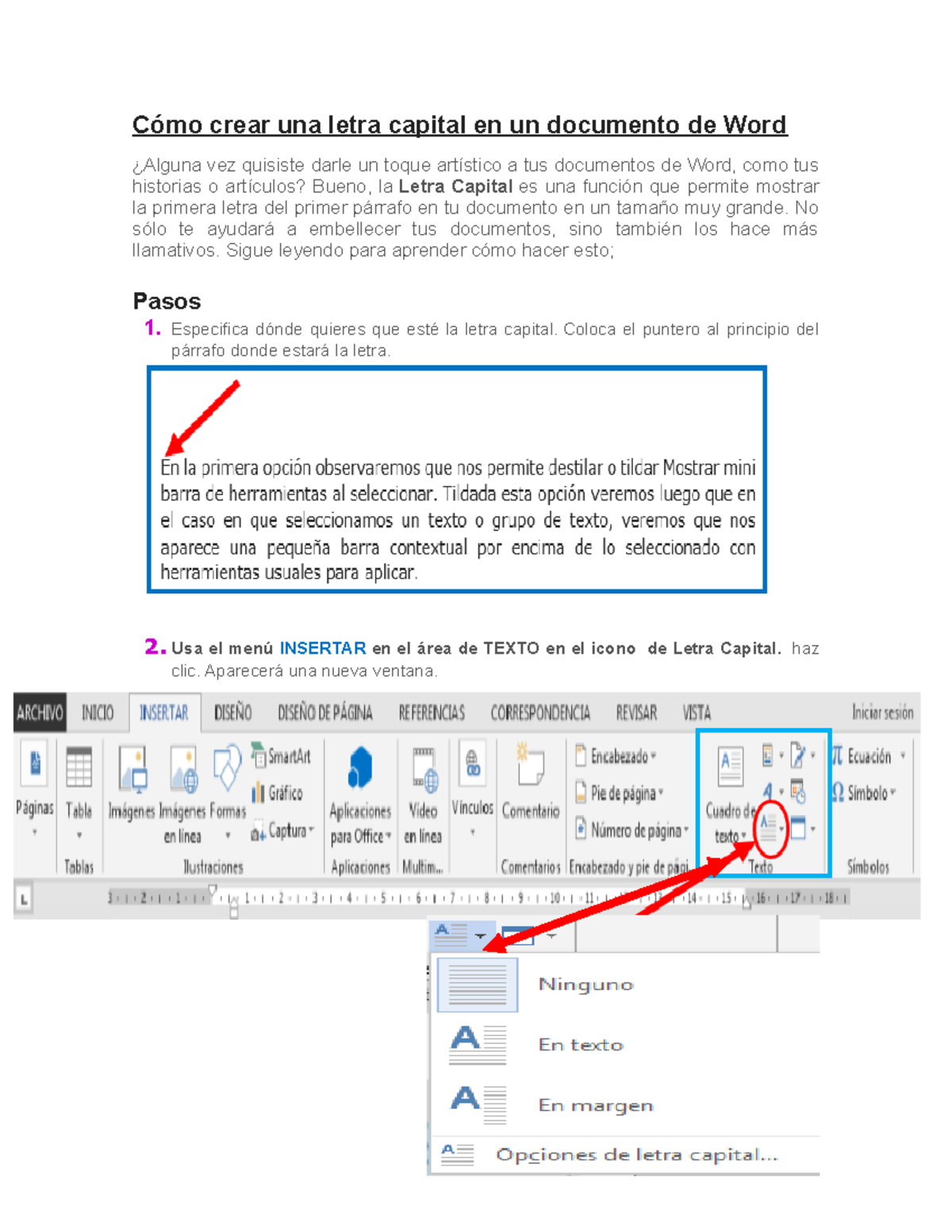 4.Cómo crear una letra capital en un documento de Word Cómo crear una letra capital en un