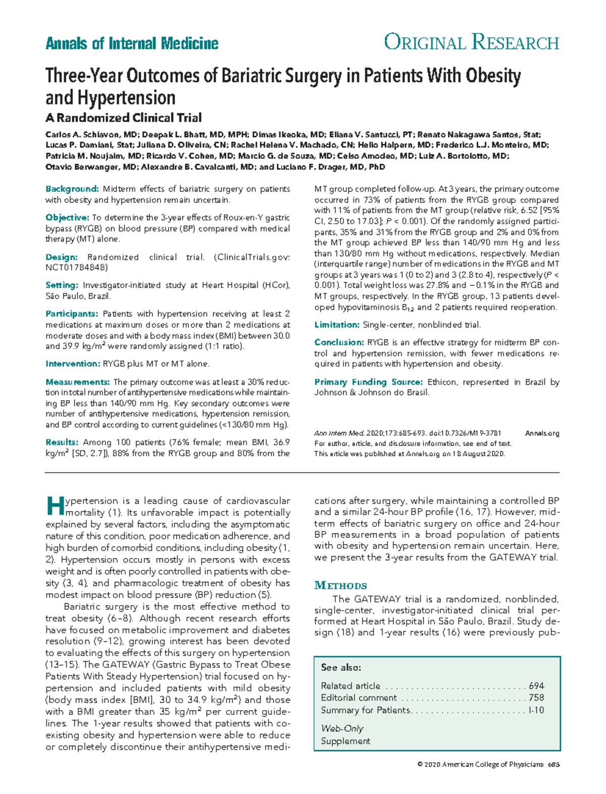 Artículo S4 - Three-Year Outcomes of Bariatric Surgery in Patients With ...