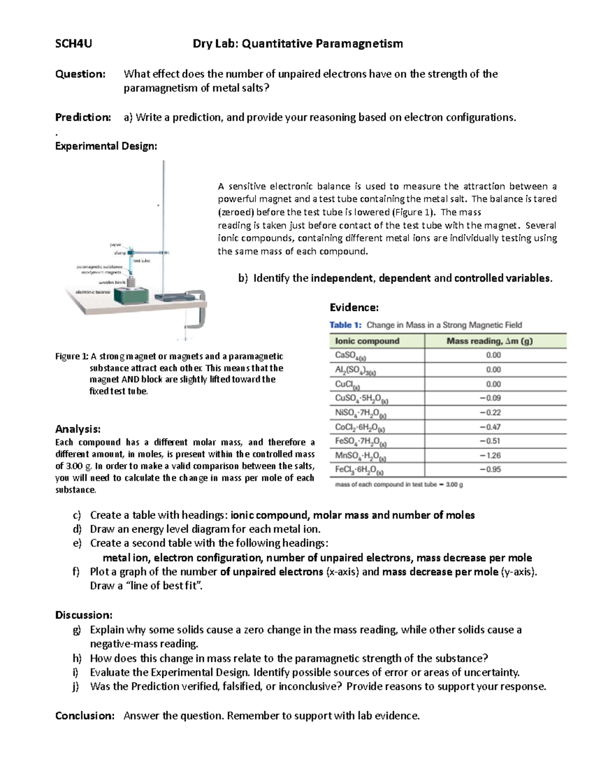 WS#2 - Dry Lab - Paramagnetism - SCH4U Dry Lab: Quantitative ...