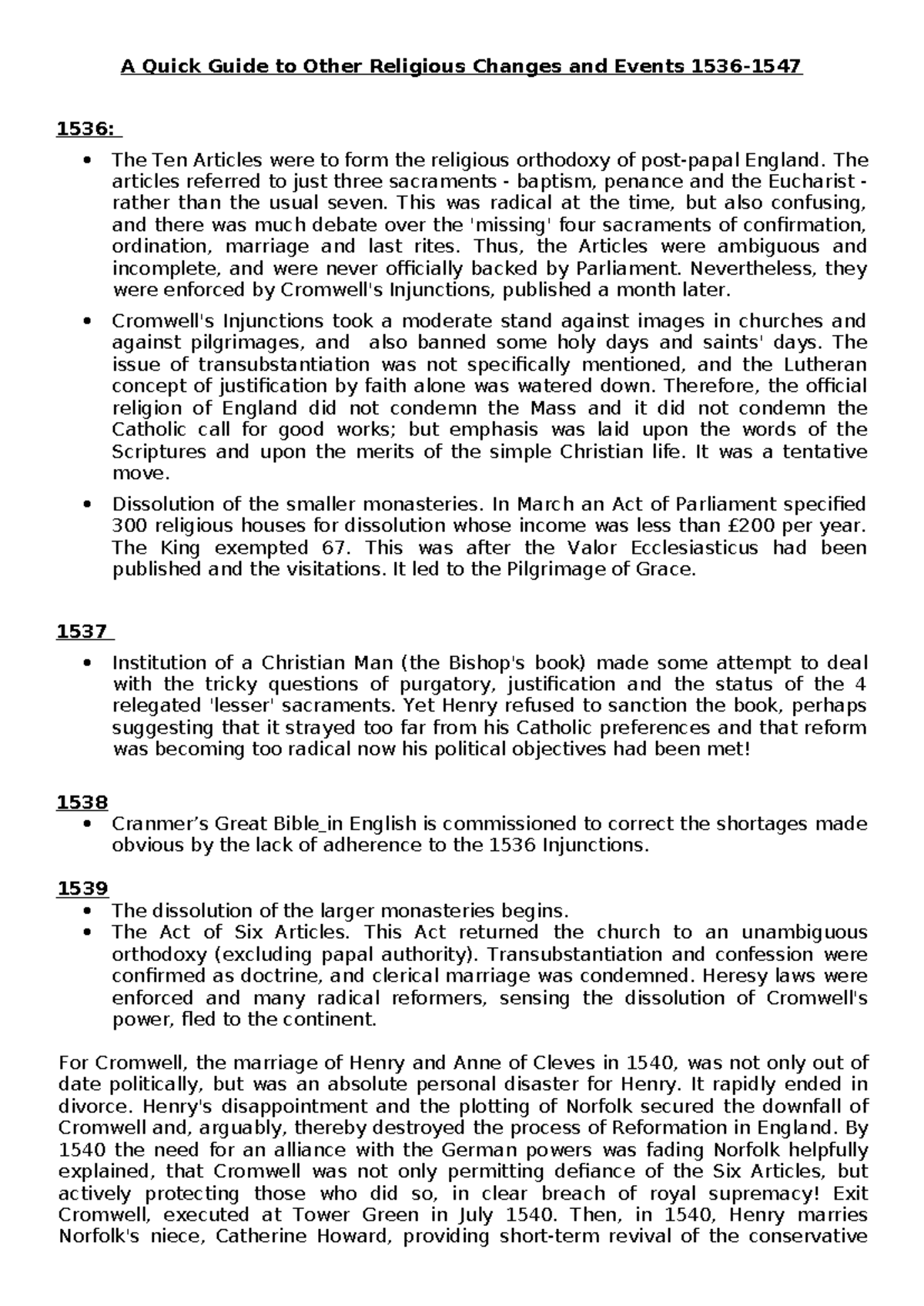 Religious changes 1536-1547 - A Quick Guide to Other Religious Changes ...