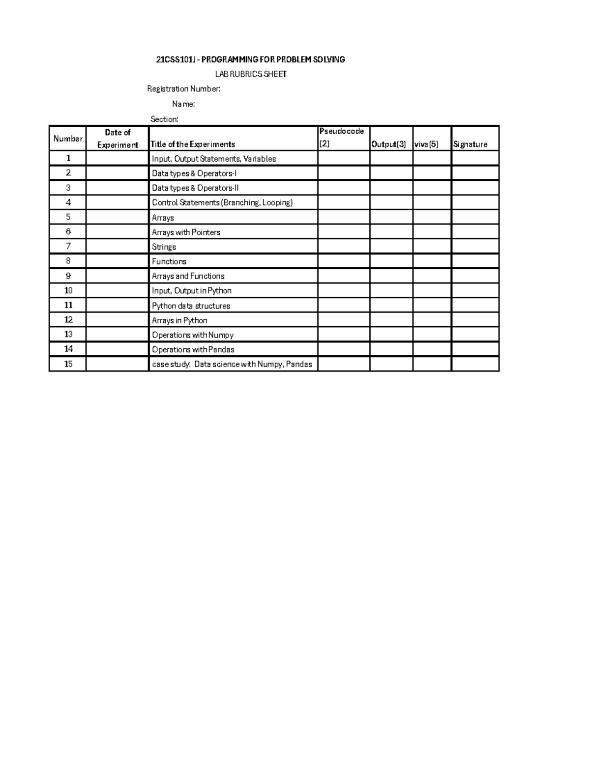 Rubrics sheet - print and paste in your PPS practical notebook as the ...