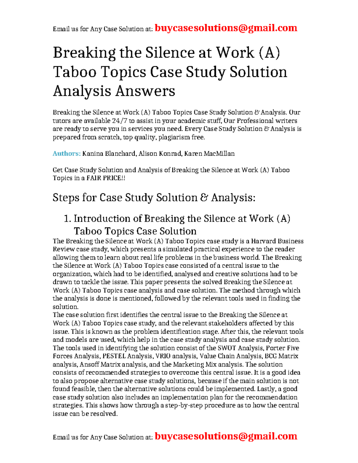 Case Solution Breaking the Silence at Work (A) Taboo Topics - Breaking ...
