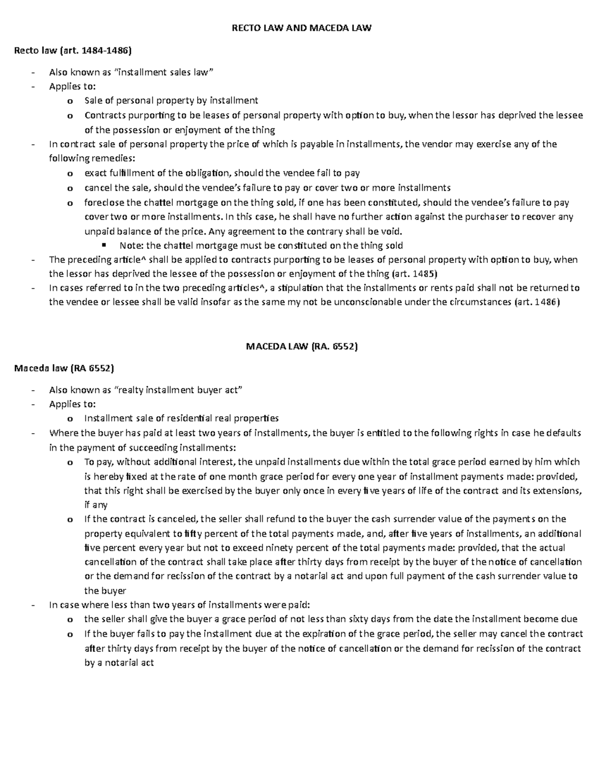 5 Recto LAW AND Maceda LAW RECTO LAW AND MACEDA LAW Recto law (art