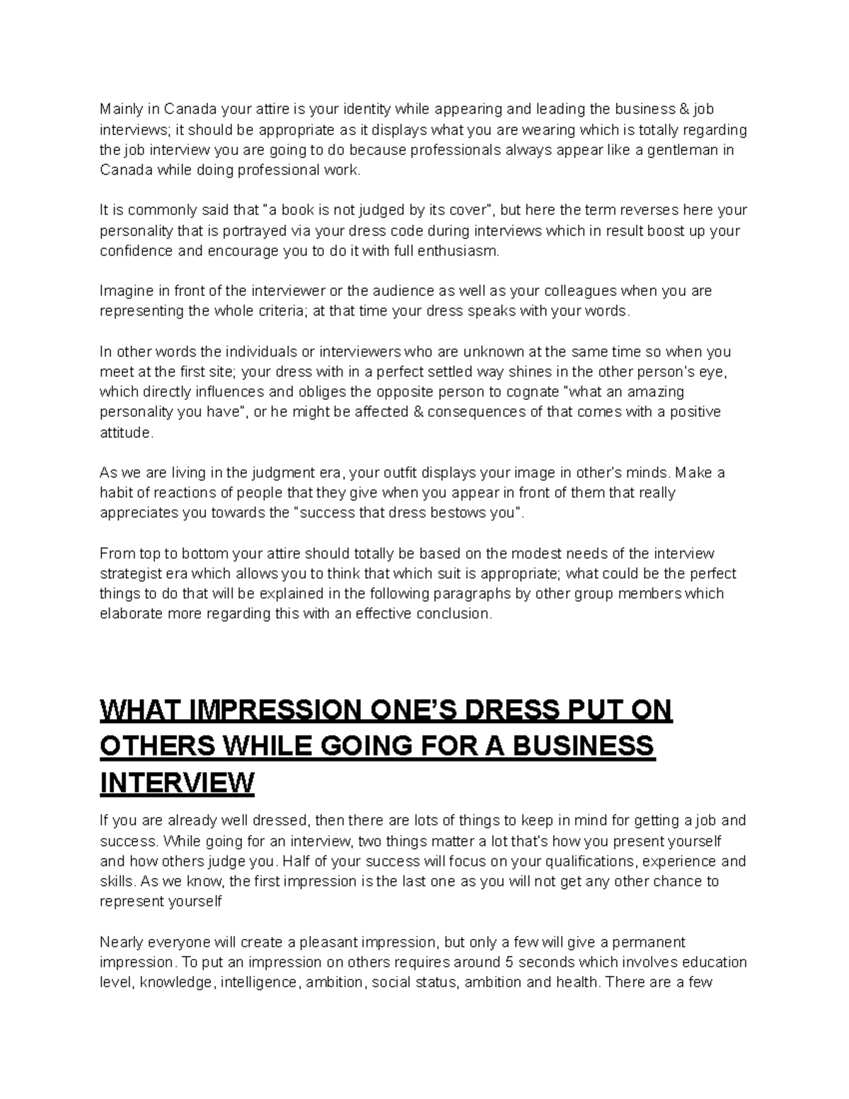 The Importance Of Dress Code At Business Interview Mainly in Canada