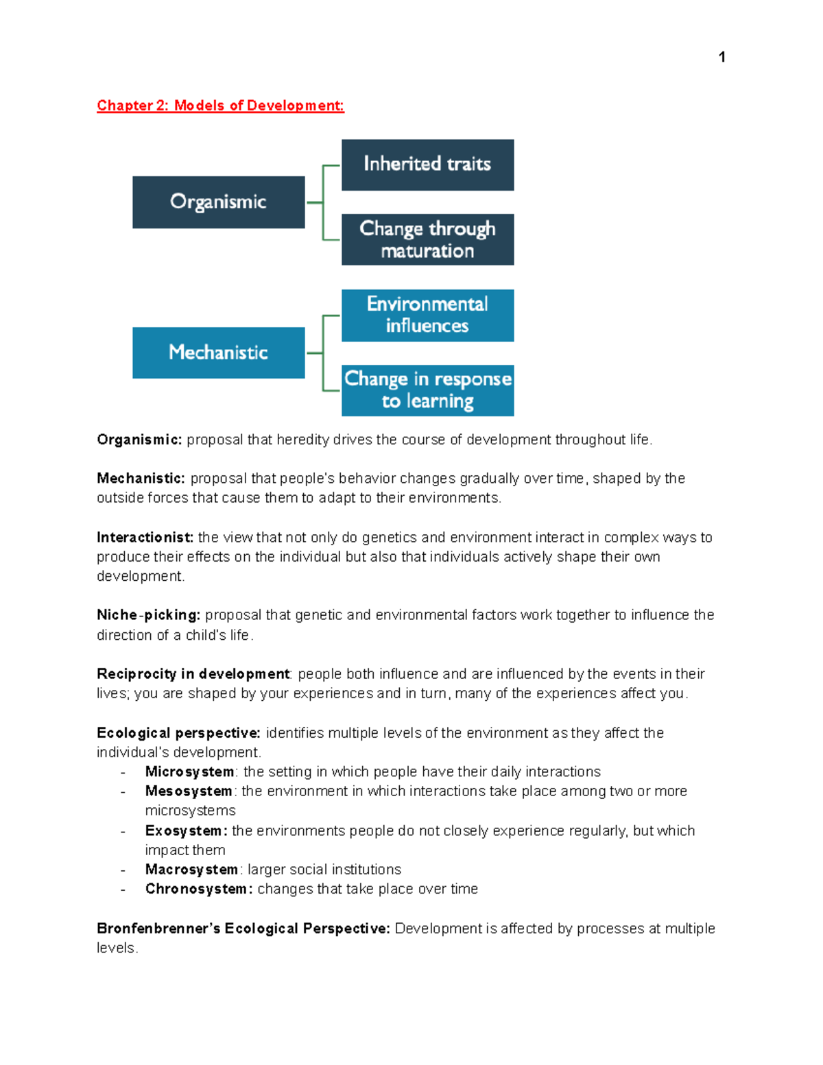 Adult Development Midterm Notes - Chapter 2: Models of Development ...