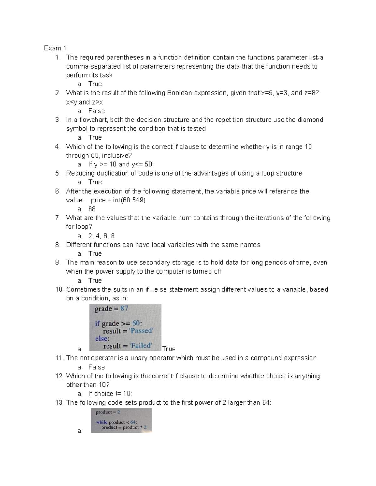 Exam 1 2 CS - Sample questions related to Python - Exam 1 1. The ...