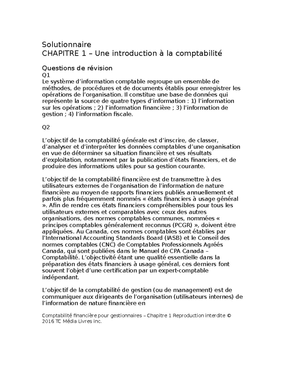 Solutionnaire Livre Chapitre 1 Solutionnaire Chapitre 1 Une