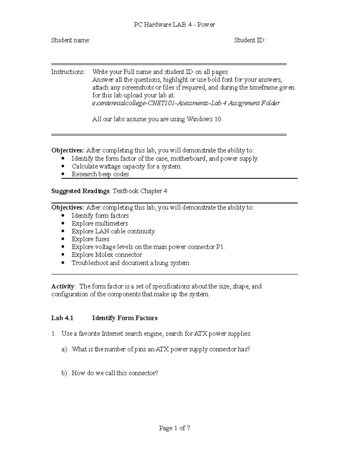 LAB 4 - Power - Week 4 lab manual asdg asd asdasd asd as - Student name ...