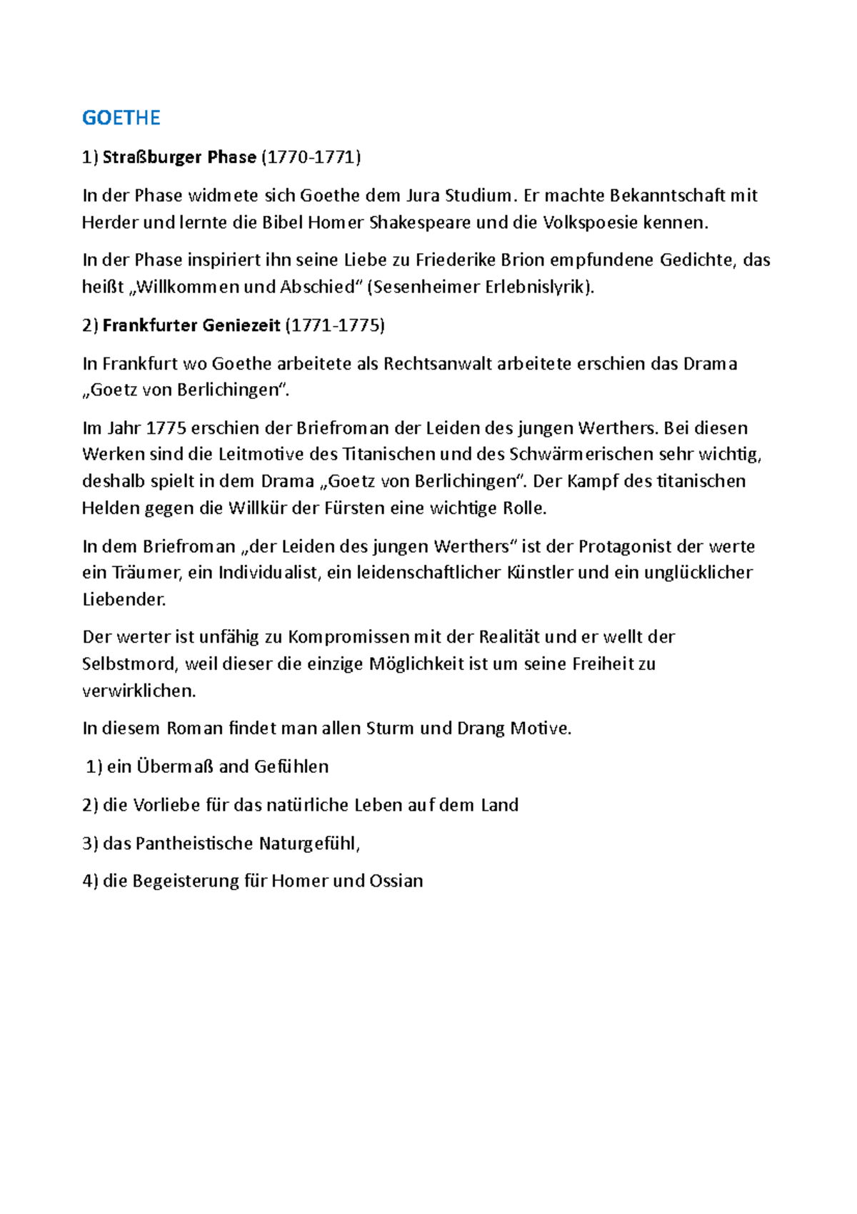 Goethe - appunti - GOETHE Straßburger Phase (1770-1771) In der Phase ...