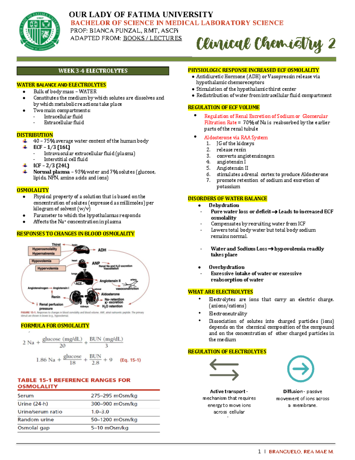 CC2 - Electrolytes Trans - BACHELOR OF SCIENCE IN MEDICAL LABORATORY ...