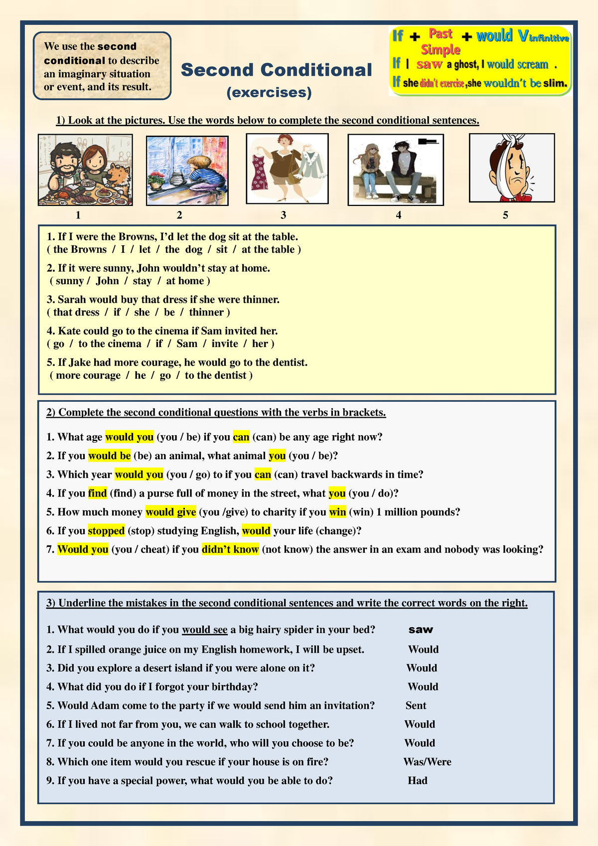 Task 1 - Ejercicios de inglés - Second Conditional (exercises) Look at ...