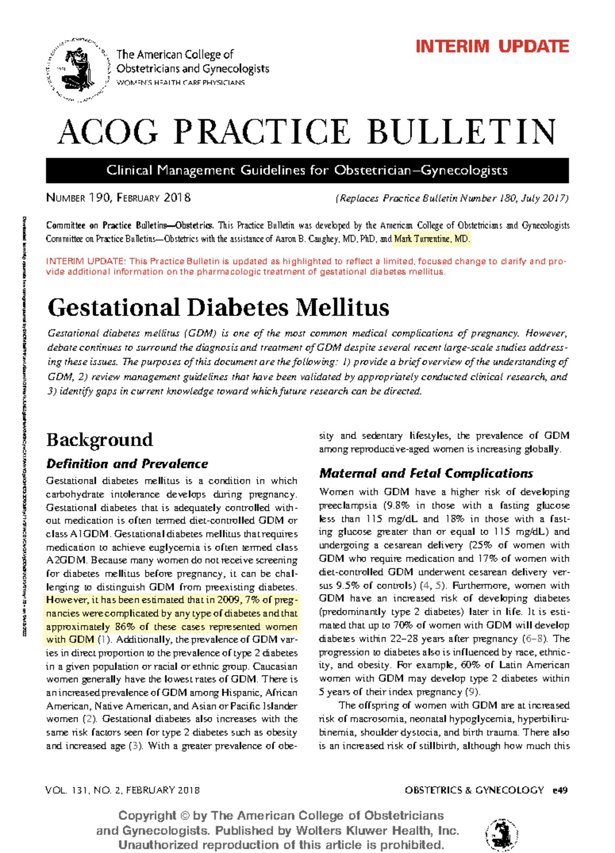 ACOG Practice Bulletin No 190 Gestational.37 - copia - Downloaded from ...