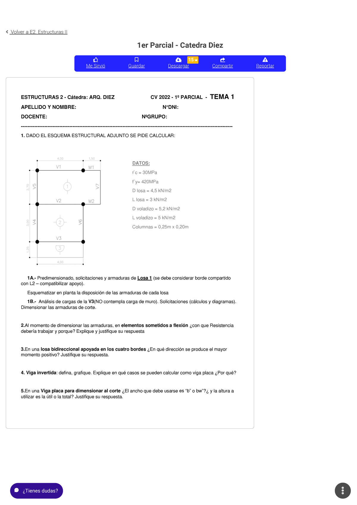 Modelo De Examen 1er Parcial - Catedra Diez E2. Estructuras II ...