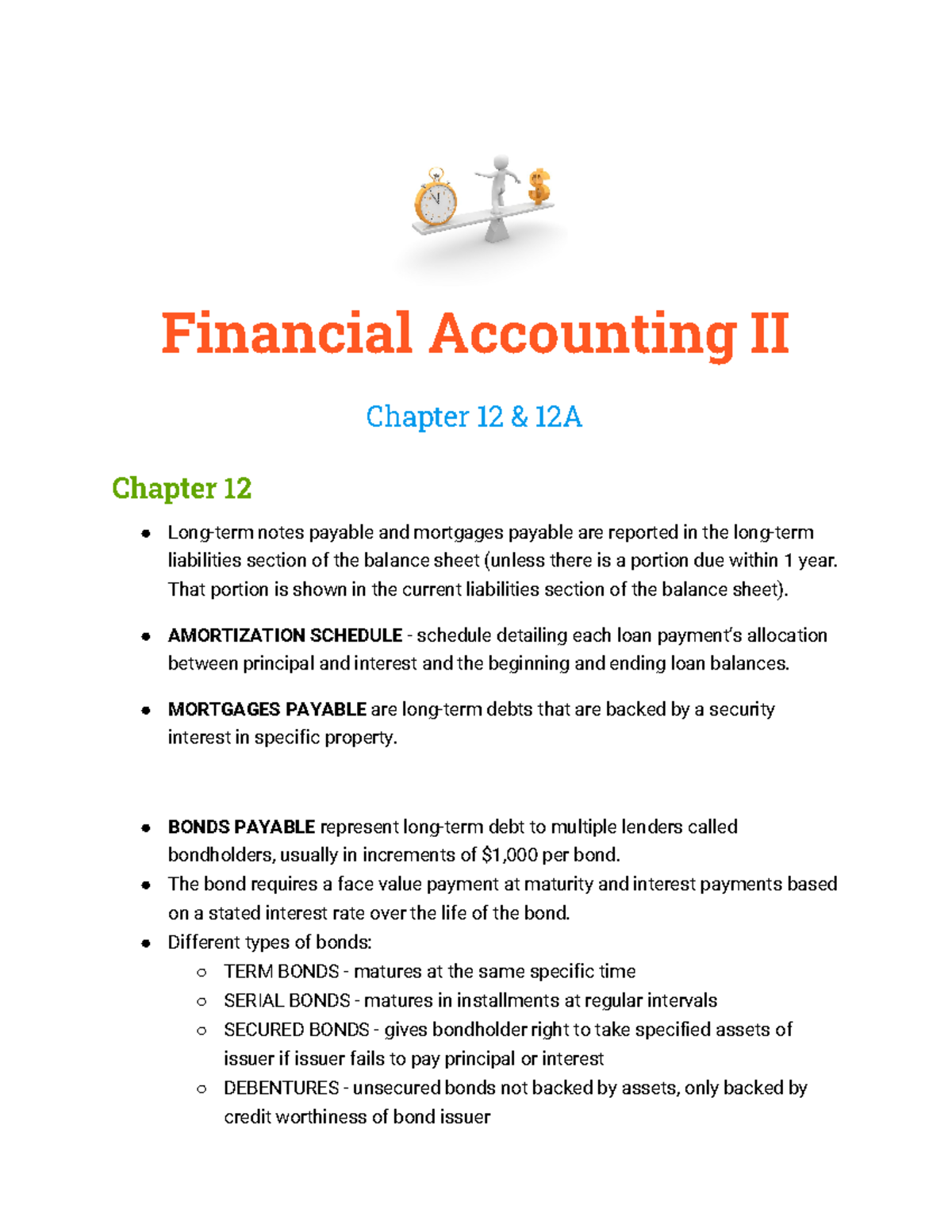 FA II Ch 12 + 12A - Chapter 12 and Appendix Notes taken from the ...