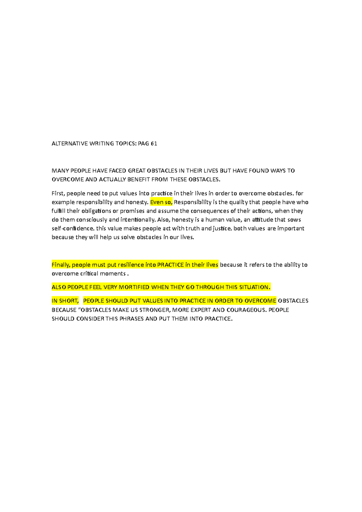 Alternative Writing Topics - ALTERNATIVE WRITING TOPICS: PAG 61 MANY ...