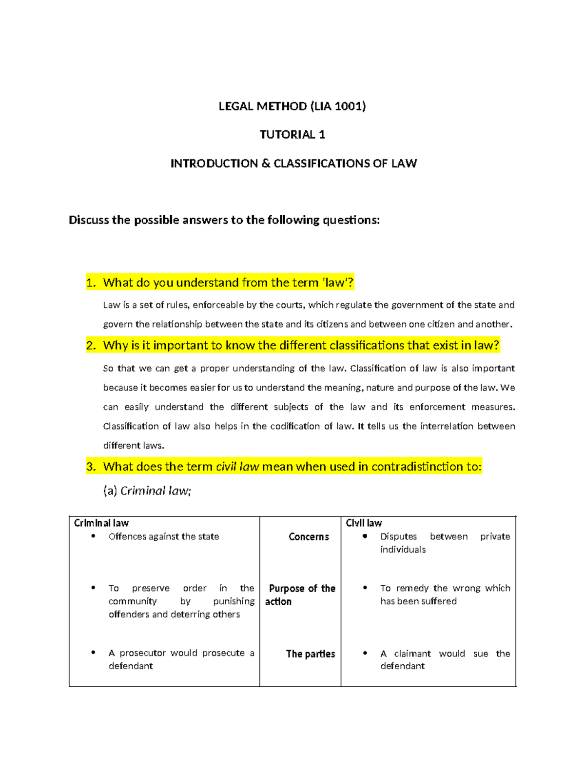 Lm T1 Legal Method Lia 1001 Tutorial 1 Introduction Classifications Of Law Discuss The Lm T1 Legal Method Lia 1001 Tutorial 1 Introduction Classifications Of Law Discuss The
