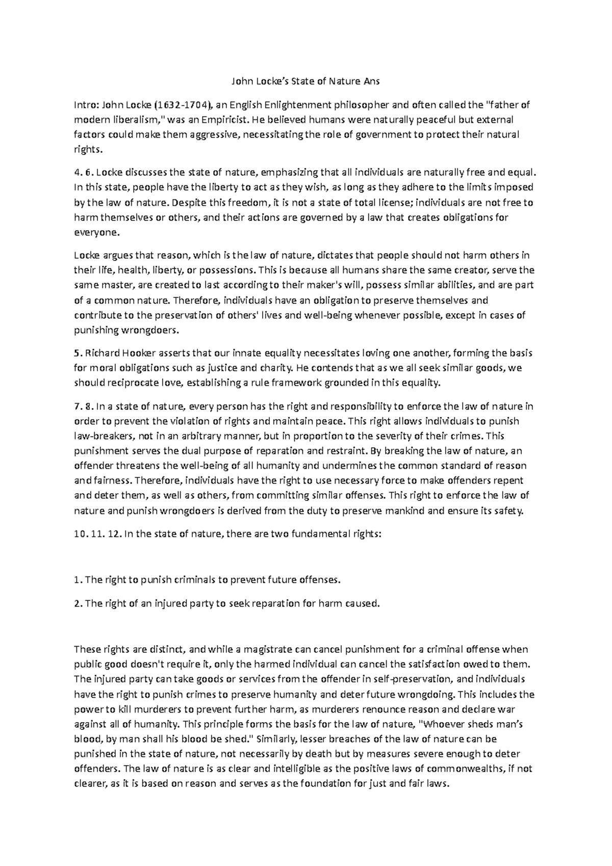 Locke's state of nature John Locke’s State of Nature Ans Intro John