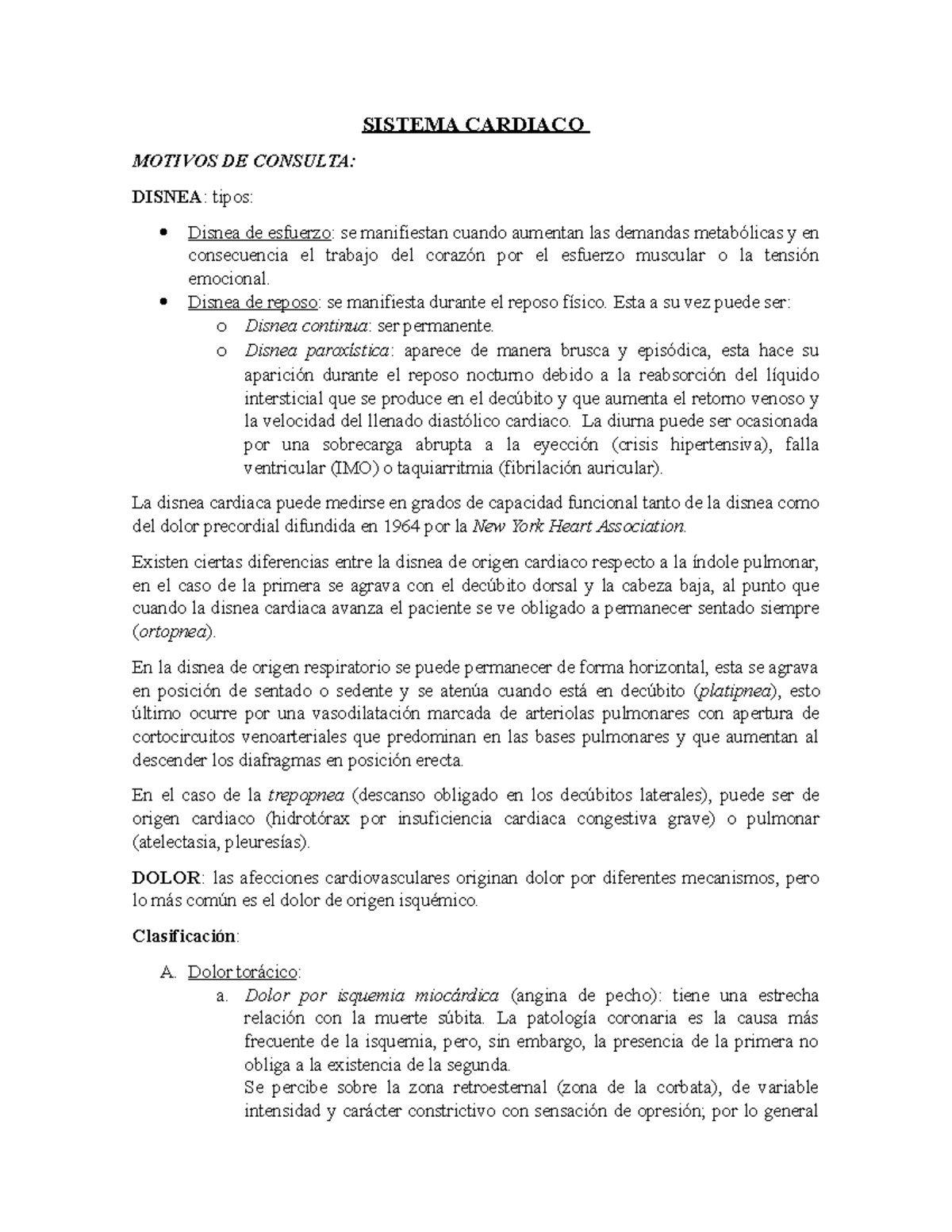 Sistema Cardiaco - SISTEMA CARDIACO MOTIVOS DE CONSULTA: DISNEA : Tipos ...