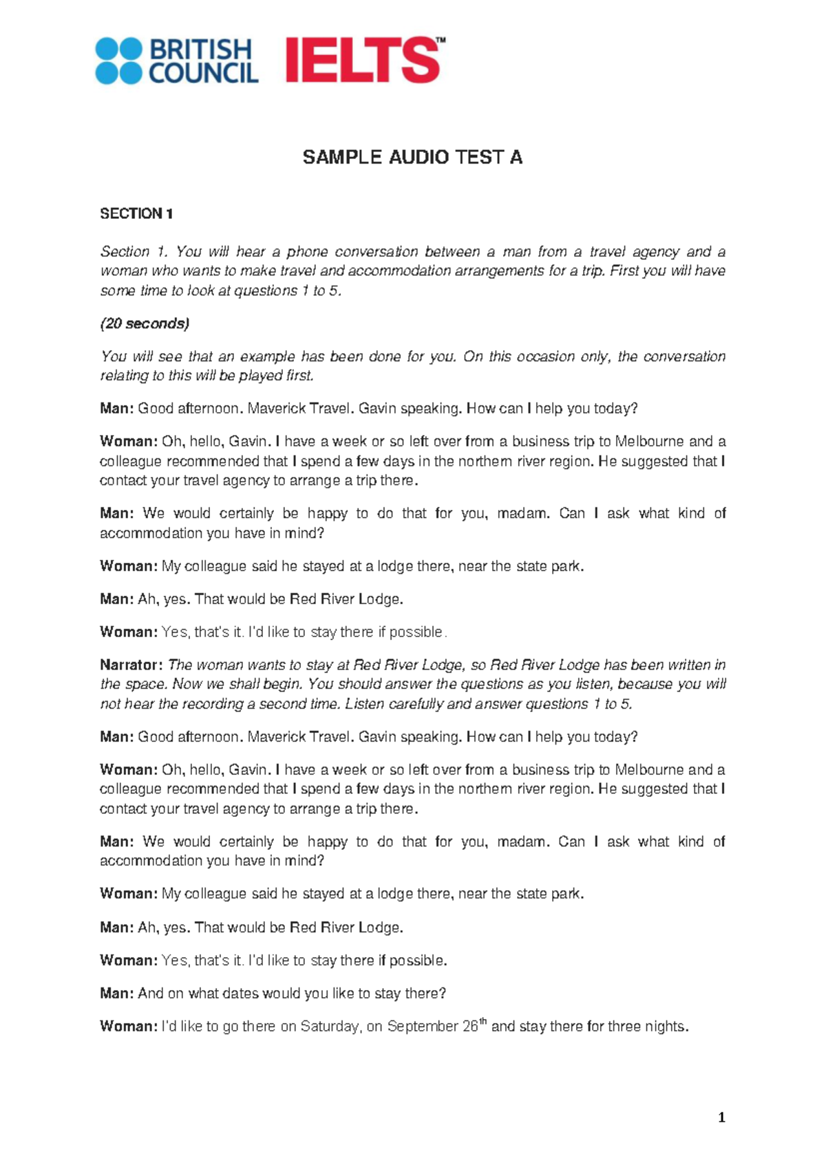 Answer key - Academic test 2 (with transcript) - SAMPLE AUDIO TEST A ...