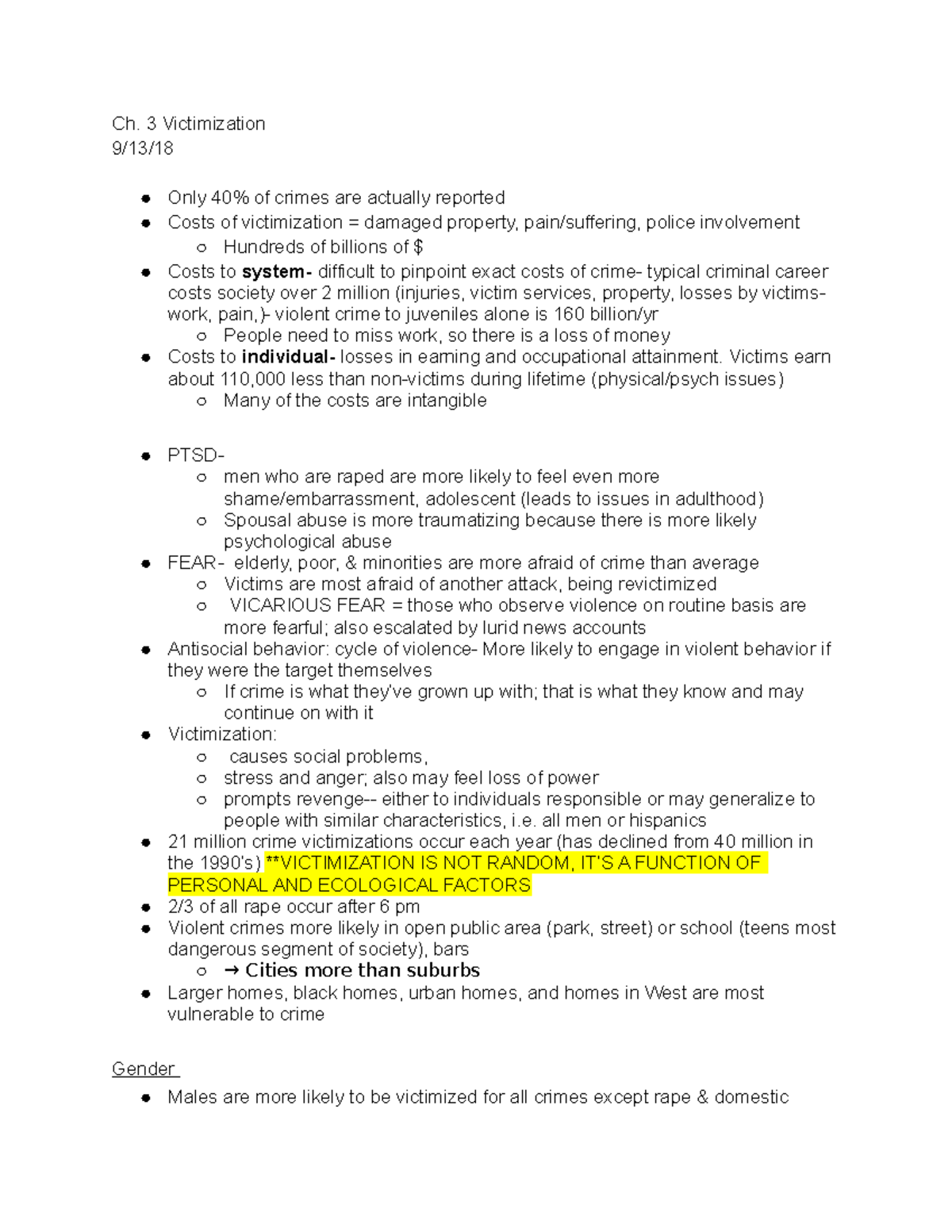 Ch. 3 Victimology - Ch. 3 Victimization 9/13/ Only 40% of crimes are ...