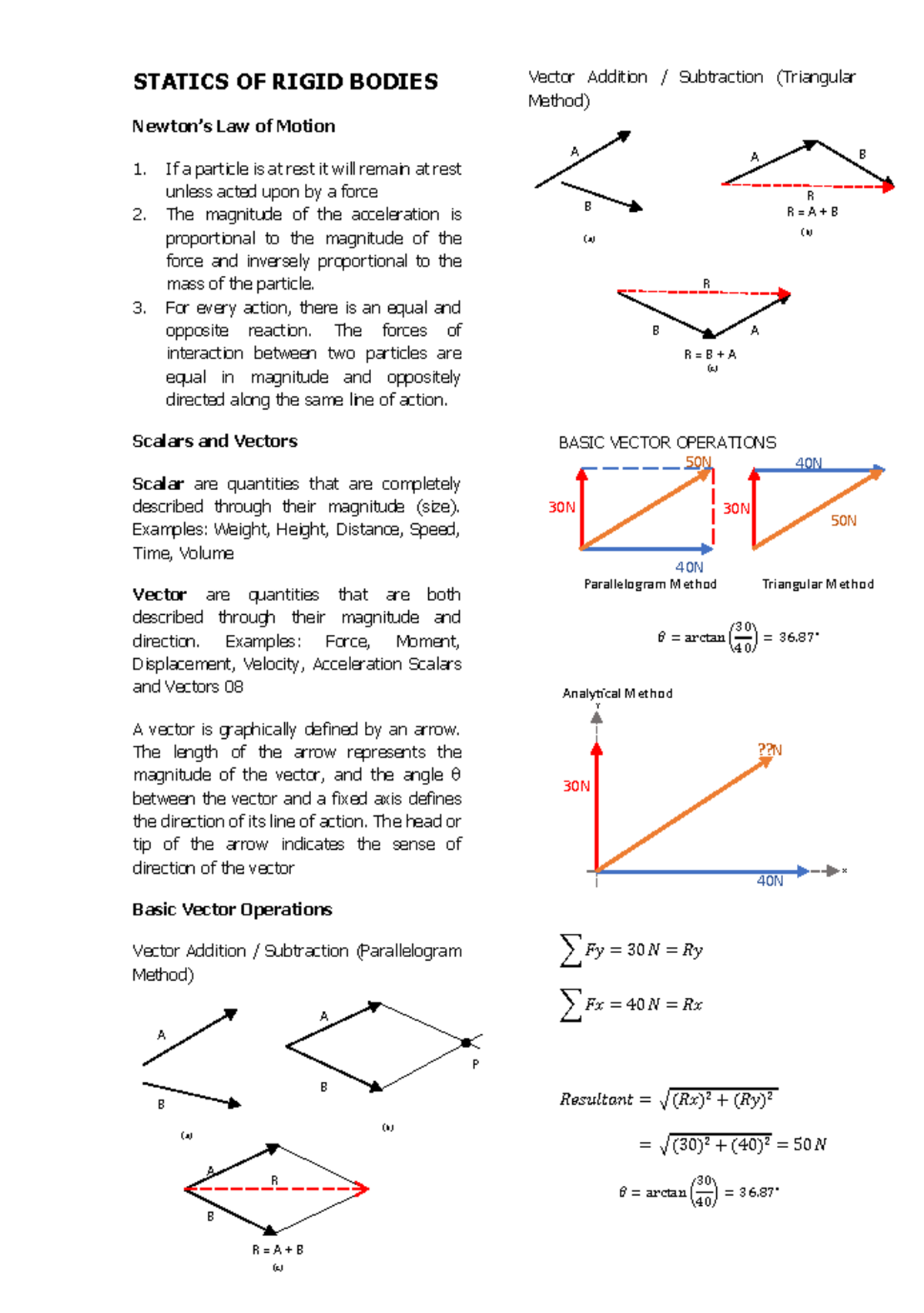 Statics OF Rigid Bodies - STATICS OF RIGID BODIES Newton’s Law of ...