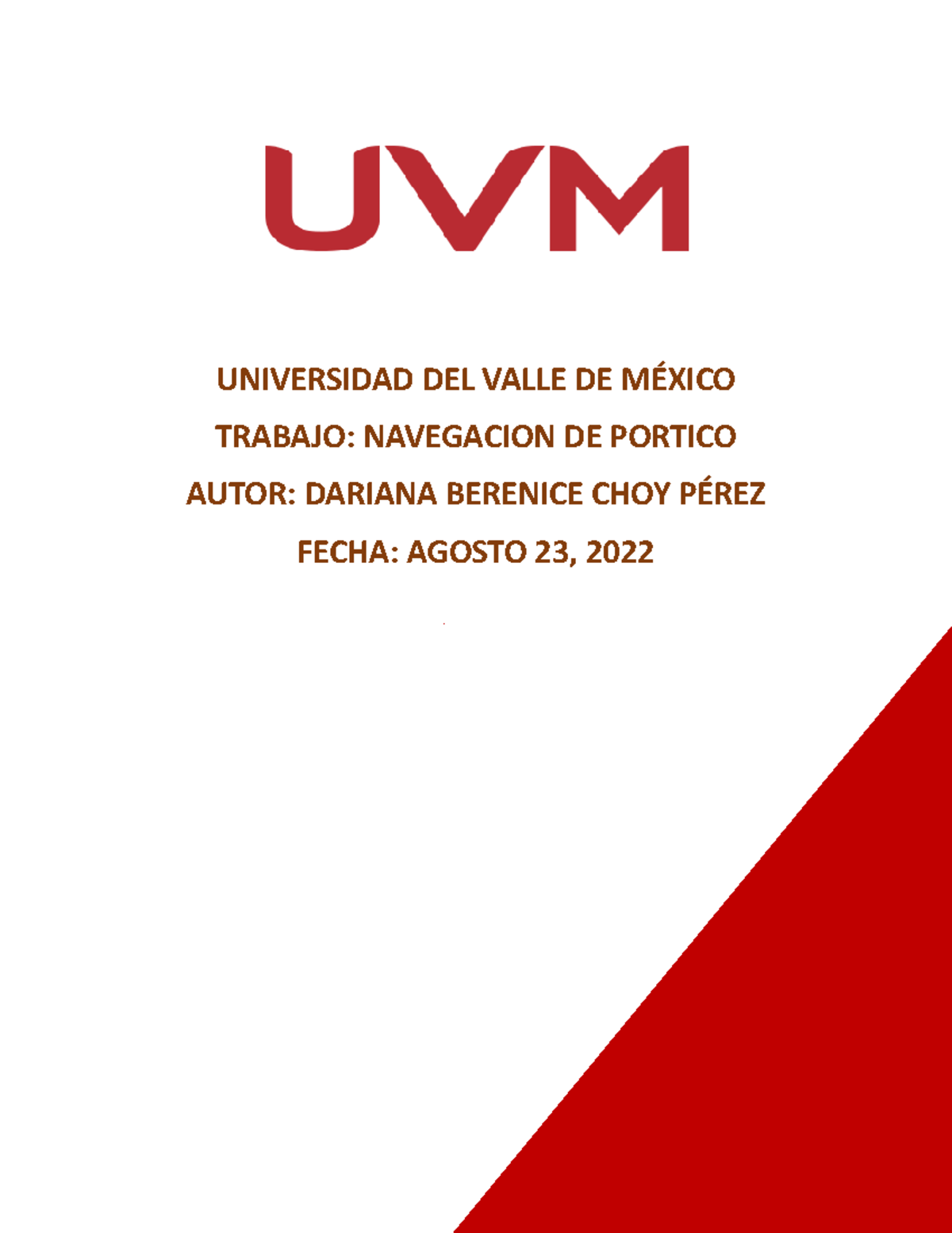 P1 Navegacion DE Portico UNIVERSIDAD DEL VALLE DE MÉXICO TRABAJO