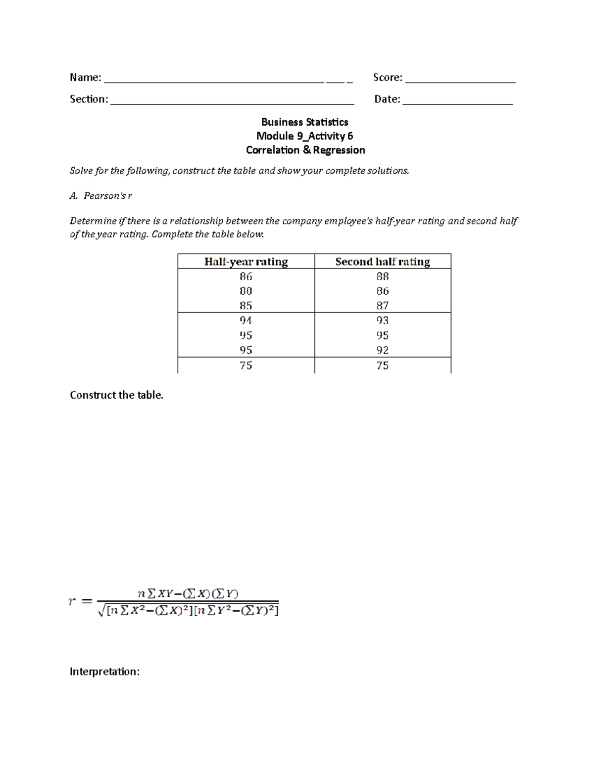 Bu Stat Module 9 Activity 6 Correlation Regression - Name