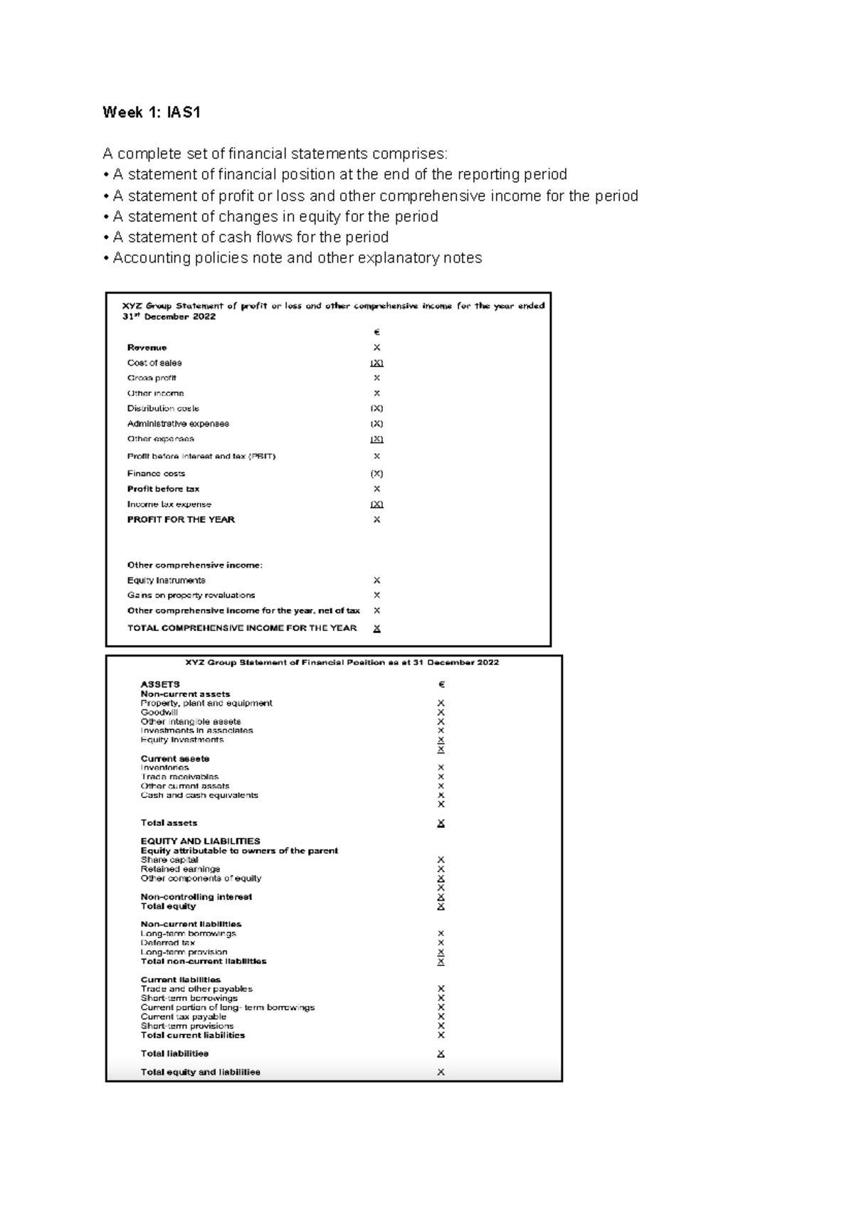 Financial Accounting II Study Notes Week 1 IAS A complete set of