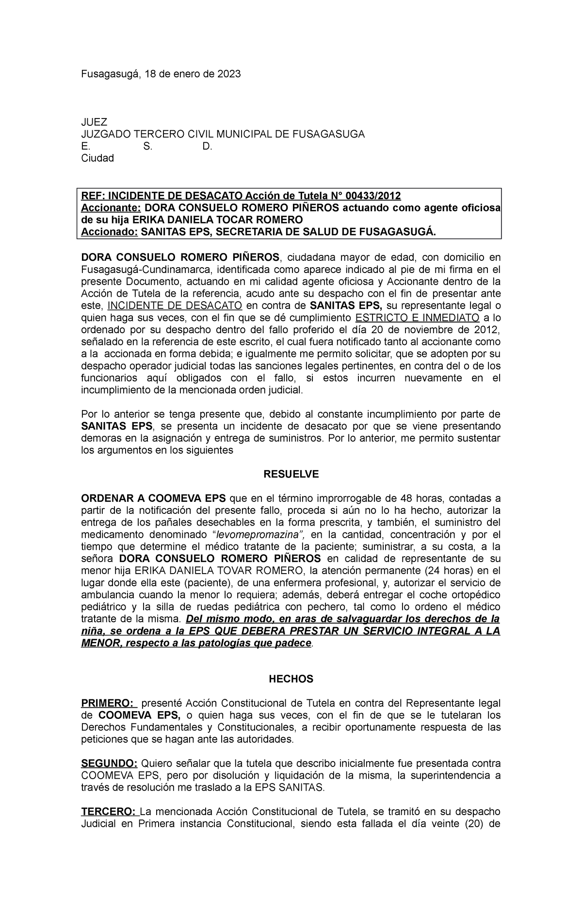 Incidente DE Desacato Erika Daniela Tovar - Fusagasugá, 18 De Enero De ...