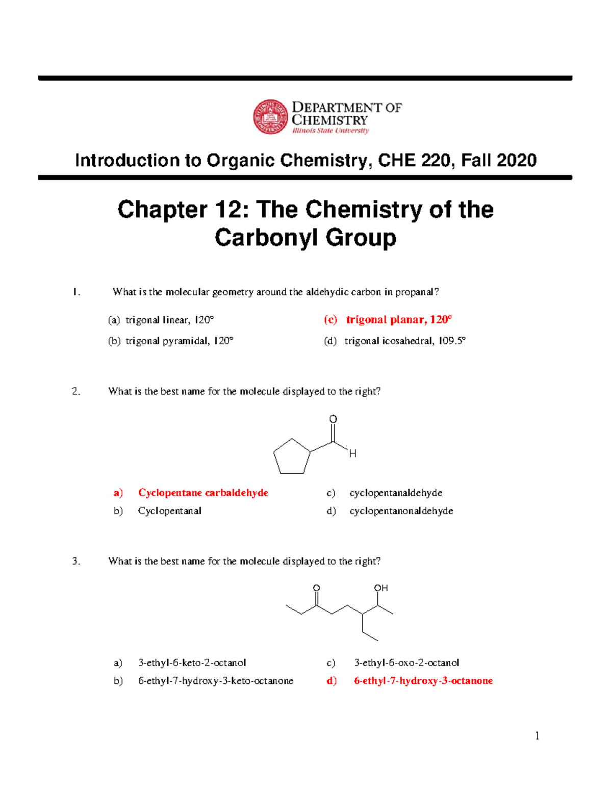 CHE 220 CH 12 Practice EXAM SOL - Introduction to Organic Chemistry ...