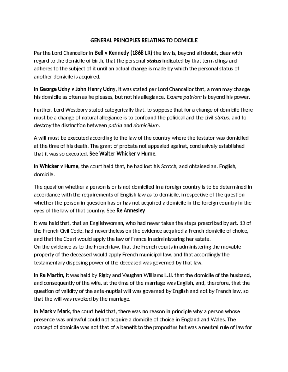 Notes on domicile, nationality and residence - GENERAL PRINCIPLES ...